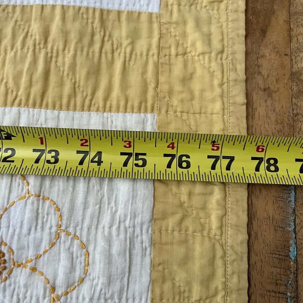 Handmade Hand Quilted Yellow Floral Embroidery Cotton Quilt Bedspread 75